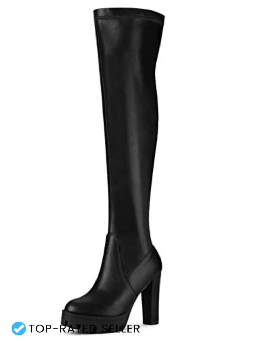 Faux Leather Platform Chunky Heel Over Knee Boots Round Toe Zip